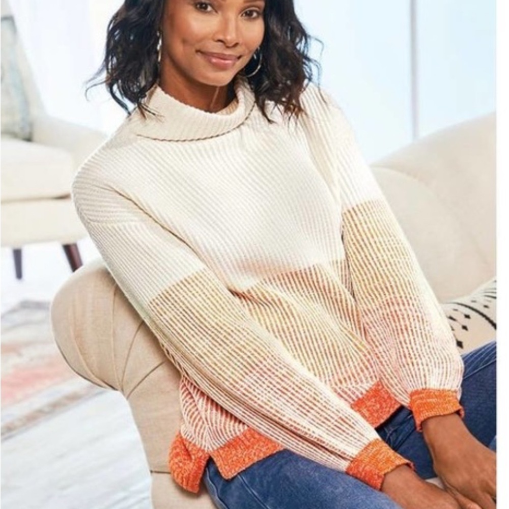 Soft Surroundings Chunky Cowl Neck Oversized Wool Viscose Sweater Orange sz XL